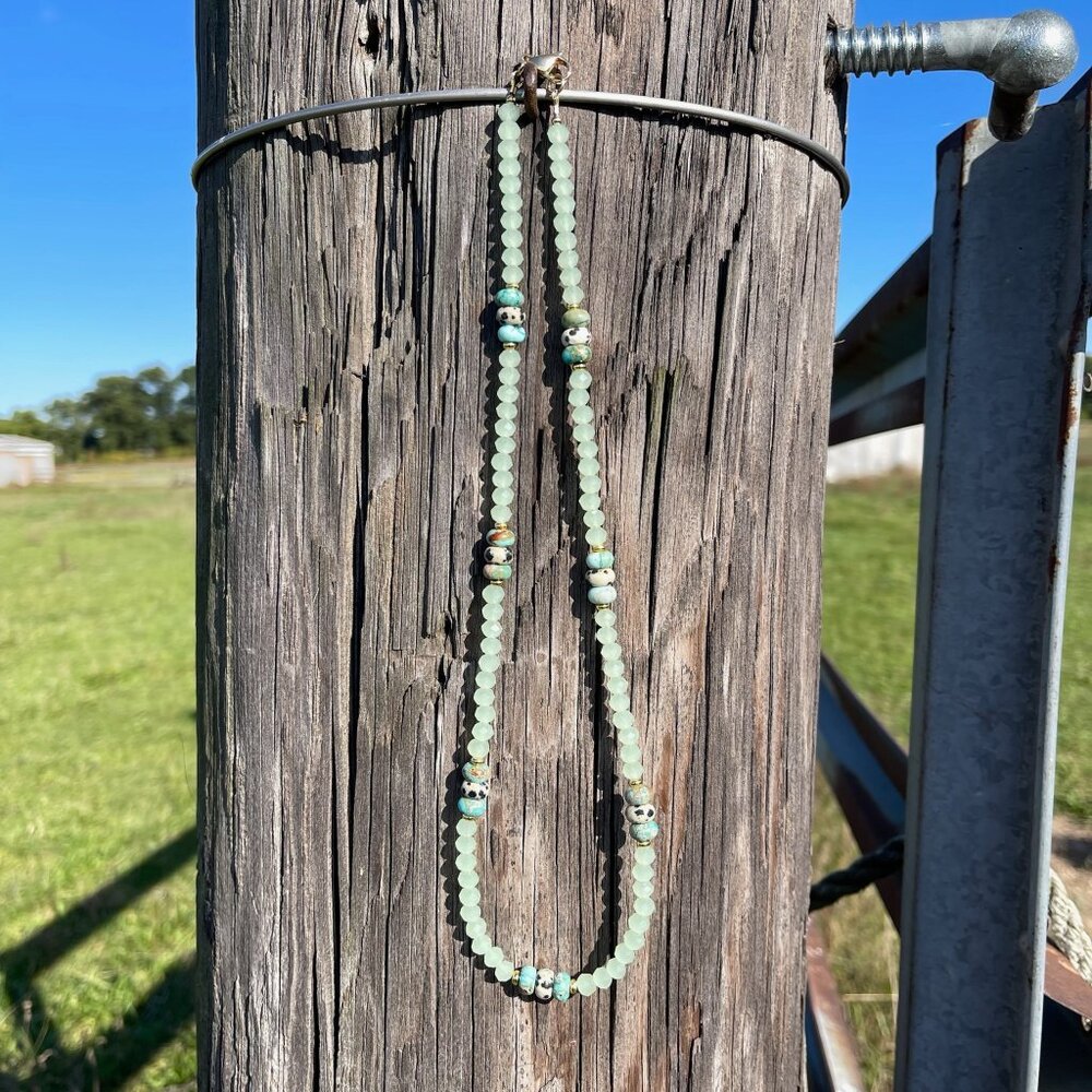 Handmade Light Green Glass Beaded Necklace | Jasper Handcrafted Boho Chic